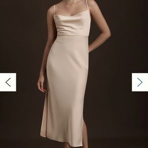 BHLDN Cali Satin Charmeuse Midi Dress Oyster